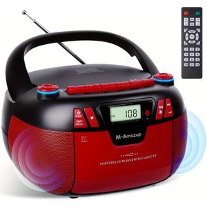 M-AMAZUP Draagbare CD-speler met USB, Tape, AM/FM Radio & IR Afstandsbediening - Dual-Stereo Koptelefoon, 108-Kanaals FM Band, 8-Sporen
