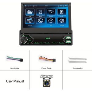 Enkele DIN Autoradio 7" HD Uitschuifbaar IPS Touchscreen Auto Monitor Autostereo Muziekspeler Universeel MP5 met FM Radio Ontvanger Ondersteuning USB Type C Achteruitkijkcamera