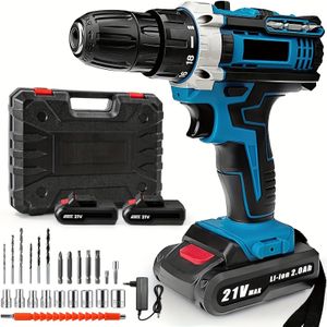 Cordless Impact Drill Electric Screwdriver Rechargeable Handheld Hammer Drill Power Tool 32 Torque Driver With 2*batteries