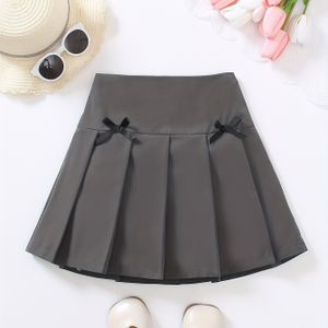 Duurzame Textuur] Chique Meisjes Preppy Stijl Geplooide Rok met 3D Strik Detail - Donkergrijs, Polyester, Niet-Rekbare Stof - Ideaal voor Lente/Zomer Feestjes & Casual - Machinewasbaar