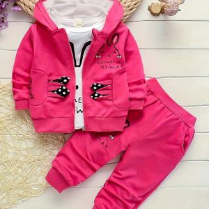 BabiColor Baby 3-delige Konijnenjas & Broek Set - Roze Konijnenritsjas met Oren, Witte Kledingachtige Outfit & Bijpassende Broek voor Lente/Herfst, Paasuitrusting (Kleding), Perfect voor Buiten