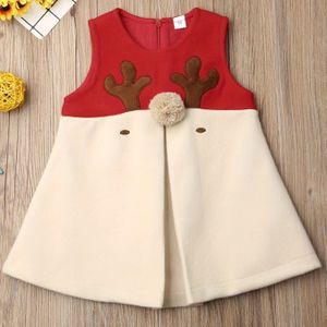 Meisjes Mouwloze A-Lijn Jurk met Rood Rendier & Sneeuwvlok Print - Wijd Uitlopende Knie-lengte Kerstfeest Outfit, Ronde Hals Casual Prinsessenjurk voor Lente/Herfst, Makkelijk Handwas (to)