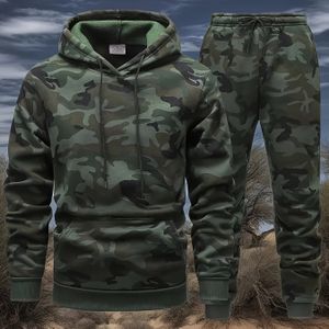 Herensportset met Camouflage Hoodie en Sweatshirt, Tweedelig, Perfect voor Buiten