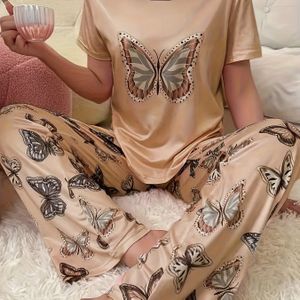 2pcs Women's Pajama Set With Pattern Top And Pants