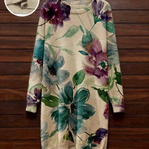 Plus Size, Nieuwe Herfst/Winter Chinese Inkt Schilderij Mode Ronde Hals Lange Mouw Jurk