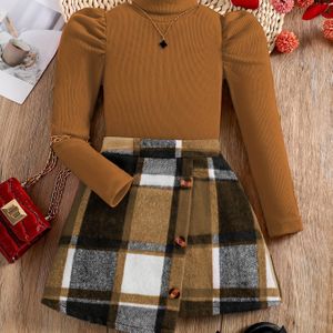 2 stuks Meisjes Lente/Herfst Hoge Nek Mode Top en Elegante Rok Set