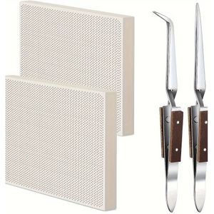 4-delige Sieraden Lassen Gereedschap Vierkante Vuurvaste Rechte en Pincetten Goud- en Zilveren Sieraden Smelten Lassen Warmte Isolatie Honingraat Hoge Temperatuur Lassen