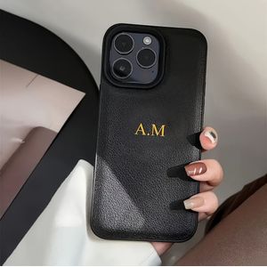 Customized Luxury Personalized Initial Name Lychee Soft Phone Case, Suitable For Iphone 16 15 14 11 Pro Max 14 15 Plus Fashionable Bumper Back Cover