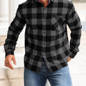 1pc Heren Shirt met Lange Mouwen en Zakken, Casual Revers, Polyester Geweven Stof, Niet Stretch, Losse Pasvorm, Knoopdetails, Klassieke Lente/Herfststijl