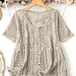 Plus Size, Ademend Korte Mouwen Cardigan voor een Elegante Look