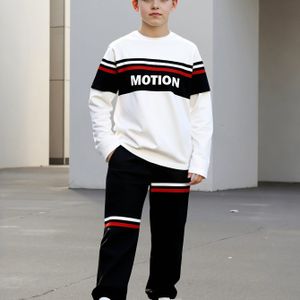 Jongens' Lente/Heren Lange Mouw Broek Twee-Delige Set met Letter Broek Outfit Modieuze Kinderkleding, Perfect voor Buiten