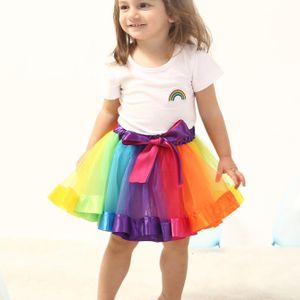 Meisjesrok Regenboogrok Mesh Tutu-rok Kinderdansrok Prinsessenrok Kleurrijke rok