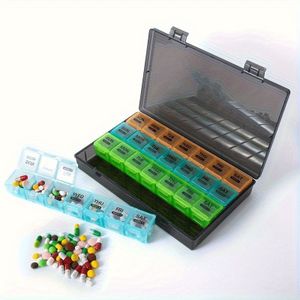 1 stuk handig 4-weeks 7-dagen 28 vakjes pillendoosje, anti-stof en vochtbestendige medicijndoos, capaciteit persoonlijke pillen- en vitamineopslagdoos, geschikt voor thuis, reizen en kantoor