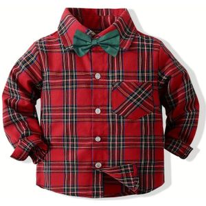 Jongens Kerst Nieuwe Lange Mouwen Geruit Overhemd Heren Stijl Feestoverhemd Vakantie Optreden Shirt