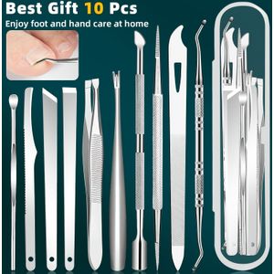 10 stuks Roestvrijstalen Ingroeiende Teennagel & Nagelriem Verwijderingsset - Geurloze Pedicure en Manicureset, Halloween Cadeau, BAODANBUTING