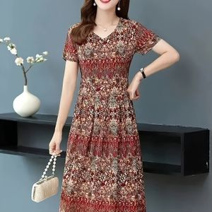 Vrouwen Korte Mouw Gedrukte Jurk