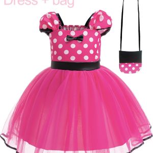 Stijlvolle Roze Polkadot Korte Mouwen Tule Jurk met Kleine Tas, Een Rode Prinsessenjurk voor Meisjes, Geschikt voor Buiten Woon-Werkverkeer en Casual Gelegenheden in de Lente en Zomer