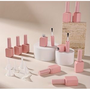 10 stuks 10ml Matte Roze Nagellak Gel Glazen Flesjes met 6 Trechters, Perfect voor Nagelsalons en DIY Nail Art Projecten, Zorgt voor Gemakkelijke Toepassing en Opslag van Nagellak en Gellak