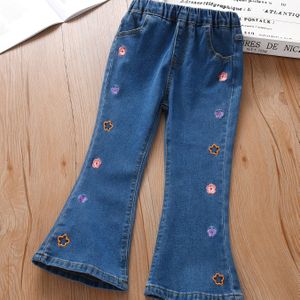 Meisjes' Spring- en Herfstjeansbroek met bloemenstiksel