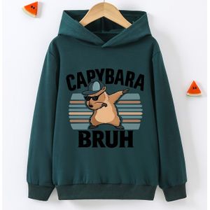 Jongens' Lange Mouwen Hoodie met "CAPYBARA BRUH" Print voor Lente/Herfst