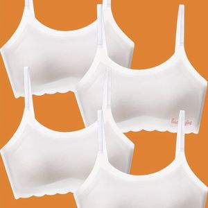 (Passend voor 7-14J) 4 stuks Tween Kinderen IJs Naadloos Ondergoed Elegante Kleuren Schattige Tieners Studenten Sling Training BH Meisje Preppy Gevoerde Sport Tube Top BH