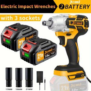 Jemi Accu Impactmoersleutel - 1/2" Borstelloze Impact Gun, Max. Koppel 512N.m, met 21V 3.0Ah Li-ion Batterij & Oplader Kit - Krachtig en Draagbaar