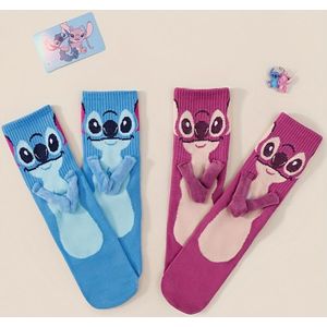 Disney 1/2-Paar Pack Stitch en Kniekousen: Magnetische Handaccenten, Leuke Novelty voor het Hele Jaar. Perfect Cadeauset voor Feesten, Unisex Tieners, voor Tieners