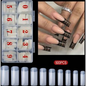 500 stuks Cover Nageltips - Acryl Nagel Tips, 10 Maten Dames Franse Stijl Kunstnagels met Doos voor Manicure Salons en Thuis DIY