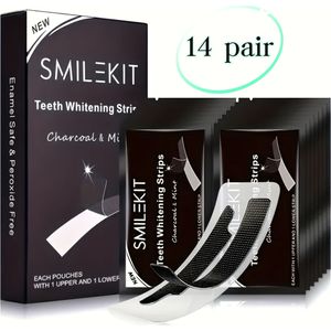 SMILEKIT Tandenbleekstrips: Charcoal & Munt, 18% PAP, Phthalimidoper Oxyacetofoon, 30 Min, zonder Gevoeligheid, Gelvorm, Alcoholvrij