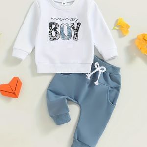 Peuter Baby Boy Letter Print Sweatshirt Top Elastische Taille Zweetbroek Buiten Set, Buiten Stof