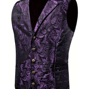 DiBanGu Heren 1PCS Formele Vest Donkerrood Paisley Mode Gilet voor Bruiloften