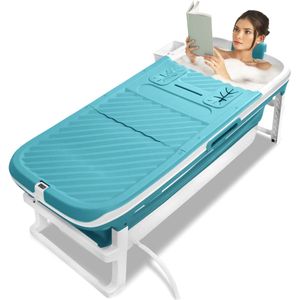 Portable & Foldable Adult Bathtub In Blue With Removable Cover - Features Massage Rollers, Thermometer, Drain Plug, And Storage Basket - Ideal For Home