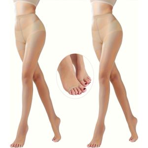 2 stuks Elegante Dames Sheer Sokken - Naadloze Hoge Taille Panty's met Open Teen Ontwerp