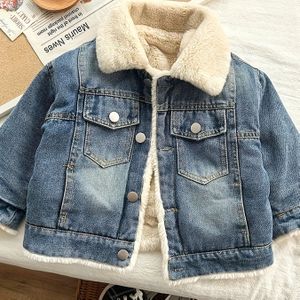 Kinderen Jongens & Meisjes Stevige Winterjas met Witte Nepkraag - Knoopsluiting Jas, Losvallende Denim Buitenkleding voor & (Handwasbaar, Geen Riem) - Warme Blauwe Spijkerjas voor & Spelen
