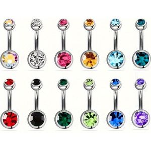 12pcs Stainless Steel Belly Button Ring Set With Gemstones - Hip Hop/, Assorted Colors, Body Piercing Jewelry For & Parties, Belly Button Jewelry