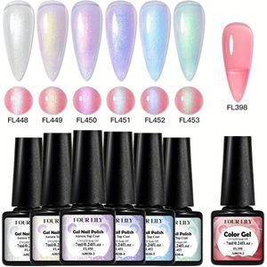 FOURLILY 7- SET Aurora Gel Glitter Nagelgel Zomer Blauw Laser Spar Semi-Permanente Nagelkunst Gel Nagellak