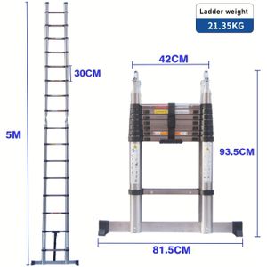Telescopic Ladder, Stainless Steel Ladder, Folding Collapsible Ladder With Stabilising Bar, Suitable For Home Office , 150kg