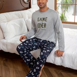 Heren Letterprint Lange Mouwen Top en Game Controller Grafische Broek Loungeset