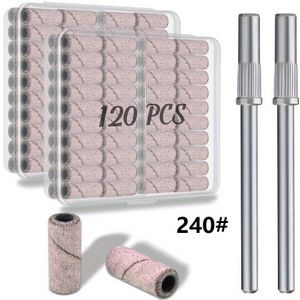 120 stuks Kleine Schuurbanden voor Nagelboren met 2 stuks 3.1mm Nagelboorbits, 180 Fijnkorrelige Nagelvijl Schuurbanden voor Acrylnagels, Tech Gel en Pedicure, Roze