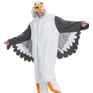 Herenslaapjeshemd met Flanellen Voering en Zeemeeuwprint - Dikke, Warme Hoodie Pyjama met Vleermuismouwen voor Herfst & Winter, Ideaal voor Halloween & Kerstfeesten