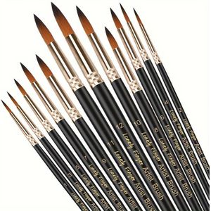 12 Stuks Professionele Ronde Penselen Set Zacht Synthetisch Nylon Haar Puntige Aquarelborstel Voor Acryl Aquarelolie Gouache Gezicht Bodypainting