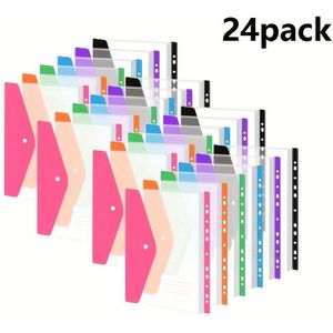 24pcs Expandable Plastic Binding Pockets - 11-hole Sealed Envelopes With Custom Labels - Durable And Transparent For 2/3/4 Ring Bindings - Side Opening