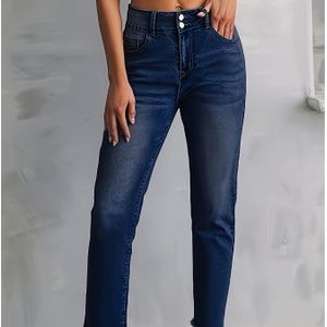 Klassieke Dames Middelblauwe Franje Skinny Broek met Stretch