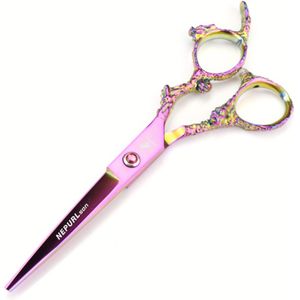 NEPURLson Professionele Haarverdunningsscharen met Drakenhandvat - 6 inch Rechtshandige Kapschaar voor Pony, Lagen & Textuur, Gouden & Blauwe Kappersscharen voor Krullend/Normaal Haar