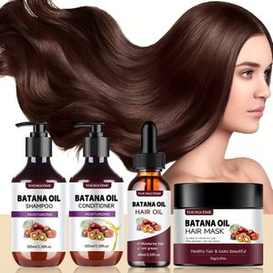 YOUNGCOME Batana Haarverzorgingsset 4- met Pepermunt & Rozemarijn - Hydraterende Shampoo+Conditioner+Olie+Masker voor & Hoofdhuidgezondheid