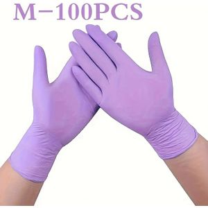 100 stuks en roze wegwerp nitril handschoenen, waterdicht, latexvrij, geschikt voor zowel handen, ideaal voor huishoudelijk schoonmaken, afwassen, huisdiervoeren, auto , etc., niet-gloved