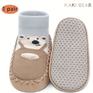 1 Paar Baby & Eerste Stapjes -Slip Binnen/Buiten Schoenen & Sokken Combo - Ademend Profiel, Zacht en Duurzaam voor Jongens & Meisjes die Leren , Makkelijk Aan/Uit (Handwas Verzorging)