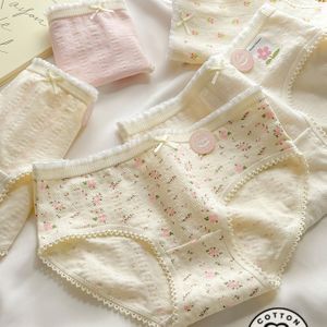 5 stuks damesseamless zoete bloemenprint slipjes - zacht, ademend, comfortabele mid-thigh-panties met strikdetail en elastische tailleband