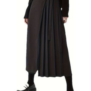 Chique Donkere Onregelmatige Wijde Pijpen Crop Broekrok - Polyester, Machinewasbaar - Perfect voor Herfst & Winter, Gepersonaliseerde Taille, Nieuw Ontwerp, 9-inch