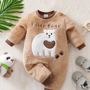 Flanellen Winter Bruine Beer Bodysuit met Lange Mouwen voor Kinderen, Ideaal voor Buiten
